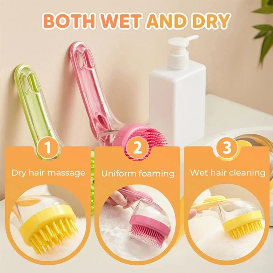 Spazzola da bagno per animali domestici con manico lungo 2 in 1 con dispenser di shampoo incorporato
