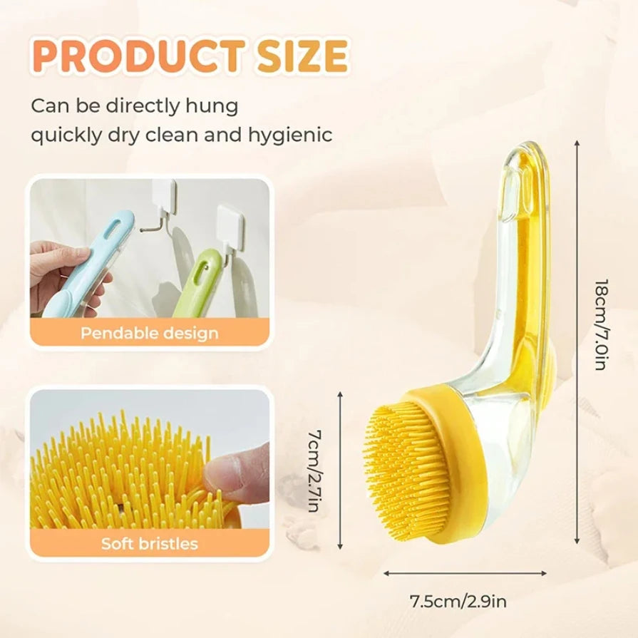 Spazzola da bagno per animali domestici con manico lungo 2 in 1 con dispenser di shampoo incorporato