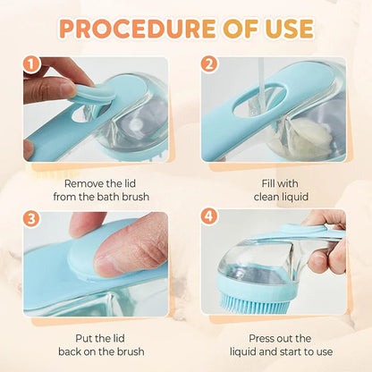 Spazzola da bagno per animali domestici con manico lungo 2 in 1 con dispenser di shampoo incorporato