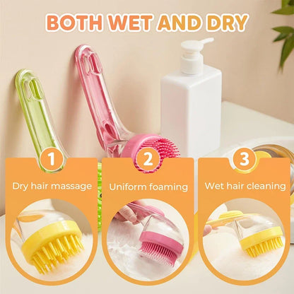 Spazzola da bagno per animali domestici con manico lungo 2 in 1 con dispenser di shampoo incorporato