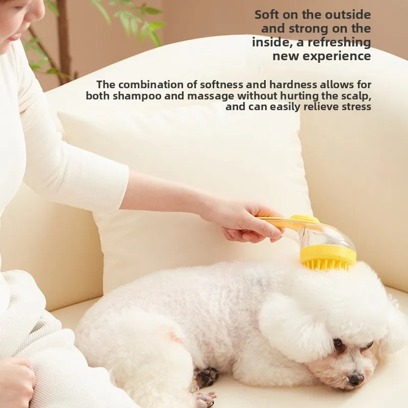 Spazzola da bagno per animali domestici con manico lungo 2 in 1 con dispenser di shampoo incorporato