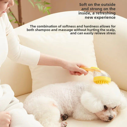 Spazzola da bagno per animali domestici con manico lungo 2 in 1 con dispenser di shampoo incorporato