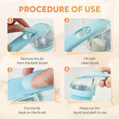 Spazzola da bagno per animali domestici con manico lungo 2 in 1 con dispenser di shampoo incorporato