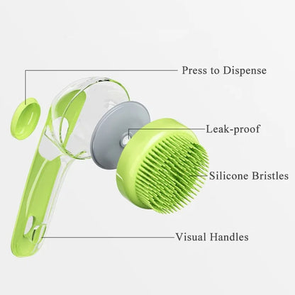 Spazzola da bagno per animali domestici con manico lungo 2 in 1 con dispenser di shampoo incorporato