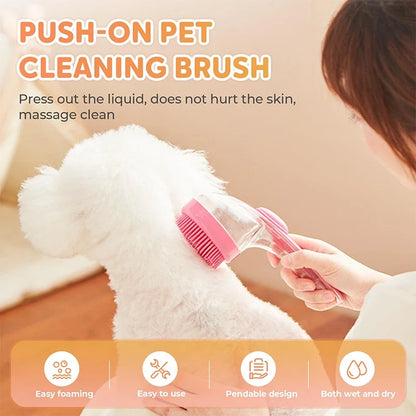 Spazzola da bagno per animali domestici con manico lungo 2 in 1 con dispenser di shampoo incorporato